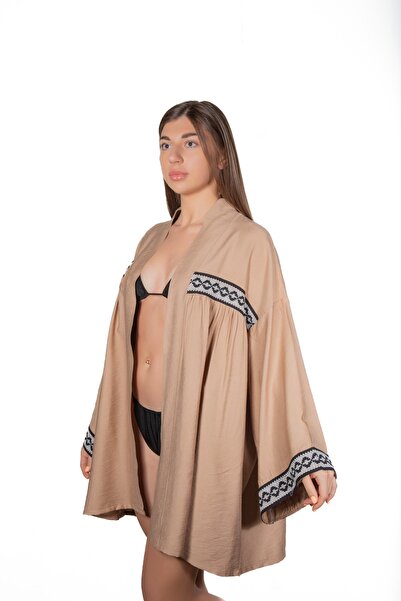 acrux Kimono, Floransa Keten , Kol Ve Göğüs Desenli