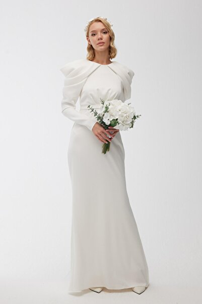 Manuka Detailní večerní šaty na ramena Ecru