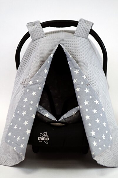 Masallar Diyarı Gri Waffle Pike/gri Yıldızlı Poplin Puset Örtüsü Ve Minderi