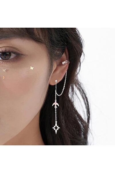 TakıConcept Üstten Deliksiz Kuzey Yıldızı Uzantılı Kıkırdak Küpe, Kadın Küpe