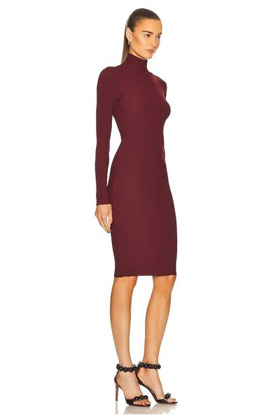 Zagrep Women's Burgundy Half Turtleneck Silk Jersey Mini Dress