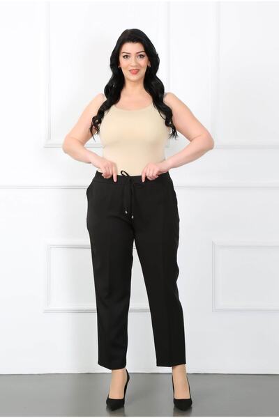 By Alba Collection Women's Black Imported Dumbbell Elastic Waist Large Size Trousers