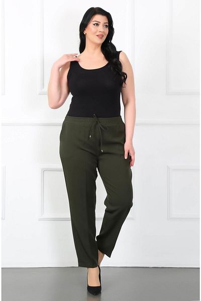 By Alba Collection Women's Khaki Imported Plus Size Trousers with Elastic Waist
