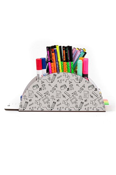 kutuTR Wooden Vip Student Series Rainbow Ruled Desktop Pen Holder Organizer with Assembled Box