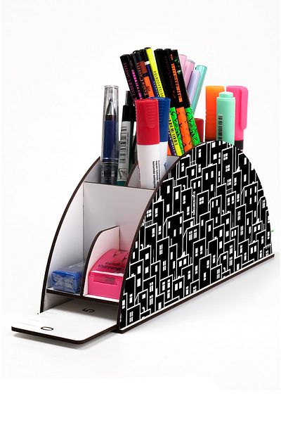 kutuTR Wooden Vip Student Series Rainbow Ruled Desktop Pen Holder Organizer with Assembled Box
