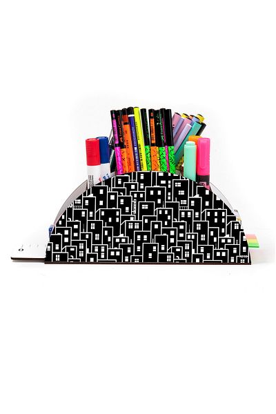 kutuTR Wooden Vip Student Series Rainbow Ruled Desktop Pen Holder Organizer with Assembled Box