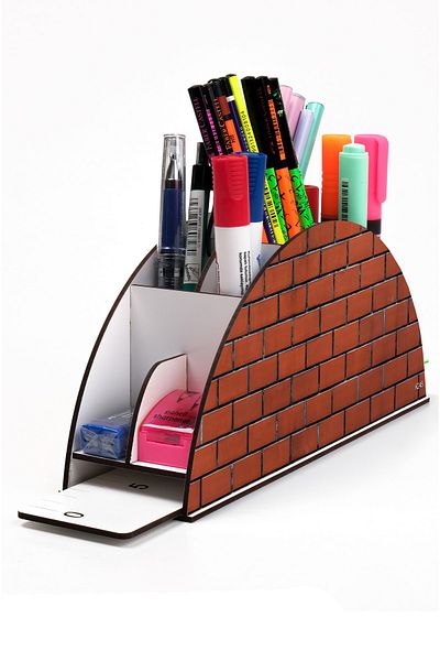 kutuTR Wooden Vip Student Series Rainbow Ruled Desktop Pen Holder Organizer with Assembled Box