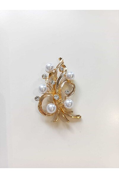 ESJ Inci Detay Kristal Taş Çiçek Kadın Broş Ebat: 4*6,5 Cm