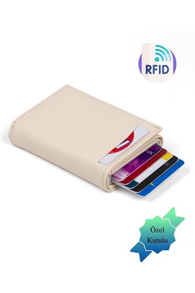 Adelina Bags Μπεζ Basic Μηχανισμός Αλουμινίου Αυτόματο Πορτοφόλι Κάρτας
