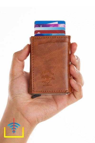 Adelina Bags Портфейл с автоматичен плъзгащ се картодържател с изгорял кафяв цвят Crazy Leather (7 см x 10 см)