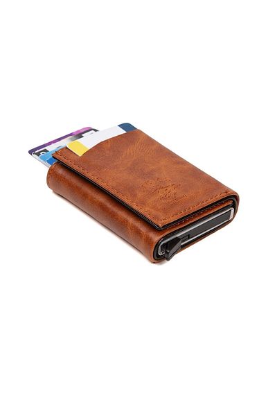 Adelina Bags Портфейл с автоматичен плъзгащ се картодържател с изгорял кафяв цвят Crazy Leather (7 см x 10 см)