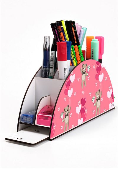 kutuTR Wooden Vip Mini Animals Rainbow Ruled Desktop Pen Holder Organizer with Assembled Box