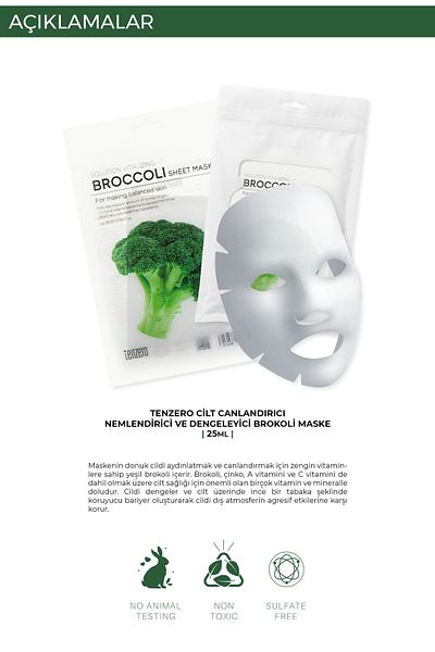 TENZERO 10 Pack Skin Revitalizing Moisturizing and Balancing Broccoli Transparent Cotton Mask Korea