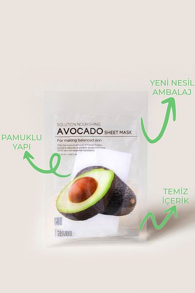 TENZERO Pack of 10 Nourishing Effect Moisturizing and Balancing Avocado Transparent Cotton Mask Korea
