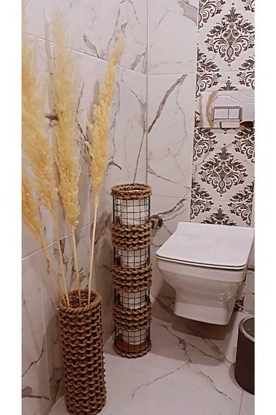 Egindra Natural Wicker Decorative Set of 3 - Basket, Vase and Napkin Holder Basket