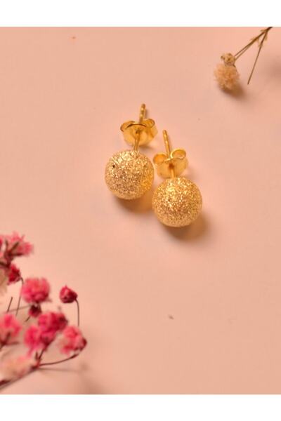 Ervam Kuyumculuk 925 Ayar Gümüş Işıltılı Simli Çivili Top Küpe