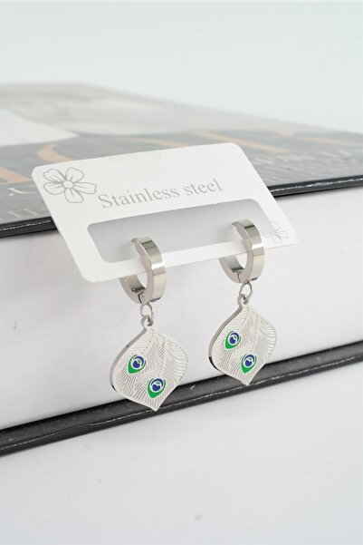 By Zeyna Aksesuar مجموعة أقراط نسائية مصنوعة من الفولاذ عيار 316l وخالية من التشويه ومزينة بالريش