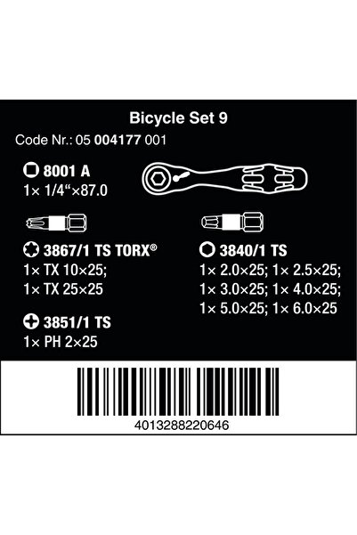 wera Bisiklet Set 9 Mini Cırcır Bits Seti 05004177001