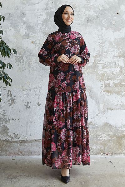 InStyle Rochie din șifon cu volane Revina - Neagră