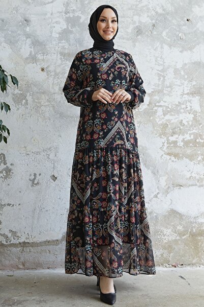 InStyle Belinda Paisley vzorované šifonové šaty - černé