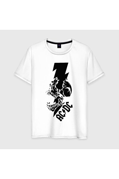 Ac Dc Lightning Logo Printed Rock Music Printed White T-Shirt