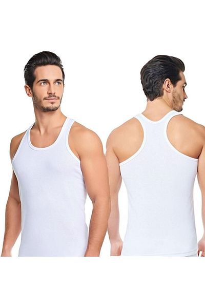 Seher Yıldızı Men's White 5-Pack Cotton Ribbed Sports Undershirt
