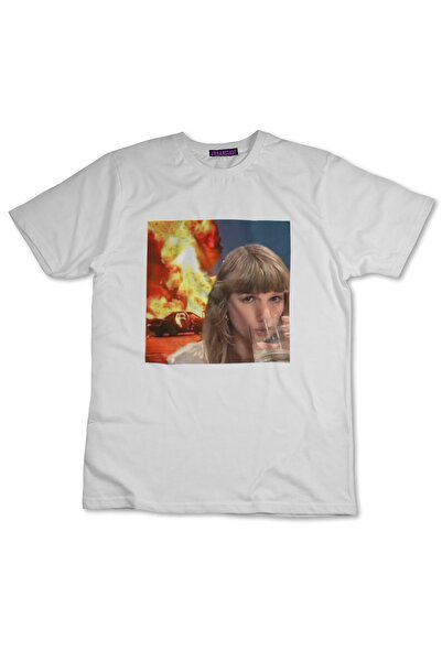 Taylor Swift Fire Taylor Beyaz Tişört Baskılı Unisex Pamuklu