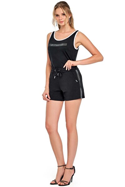 Guitar Yandan Şerit Siyah Detaylı Şort