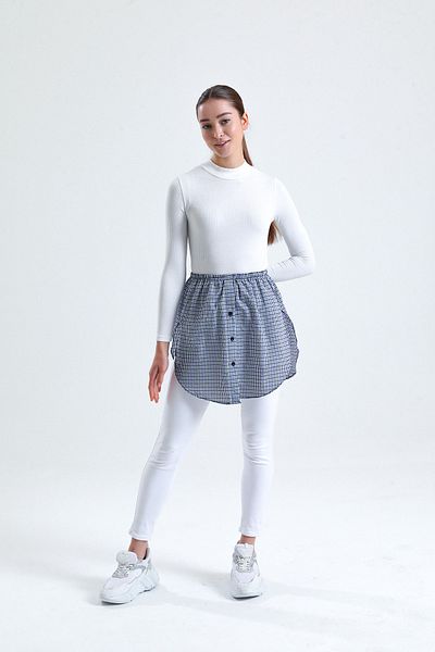 mirach Design în carouri bleumarin - Fusta musulmană elegantă, confortabilă și funcțională Fusta cămașă cu părți deschise