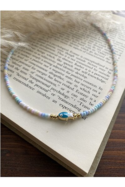 Tahtakaledeyim قلادة نسائية مختلط الألوان الناعمة مطرزة بتفاصيل سمكة