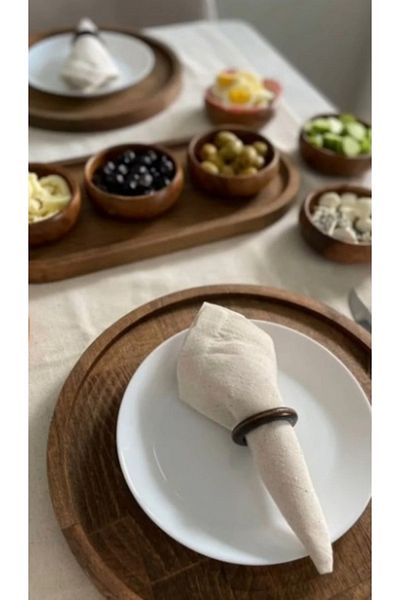 HOME ART ATELIER hand made 4-Piece Vintage Dark Brown Wooden Ring Napkin Ring Napkin Holder Napkin Ring Gift Dowry Box