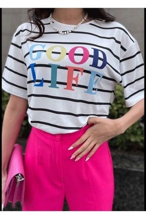 My Blog Good Life Yaz l Cizgili T shirt Fiyat Yorumlar Trendyol