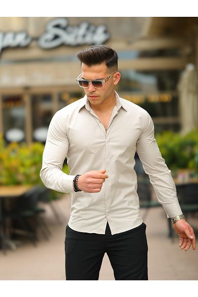 BASEL.CO Ανδρικό πουκάμισο Casual Slim Fit Hidden Placket Classic βαμβακερό σατέν πουκάμισο