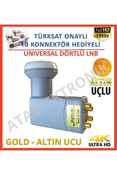 ATAELEKTRONİK 4'lü 4 Çıkışlı Lnb 3d 4k Full Hd Lenebe Elenbi 10 Adet Jak Hediye