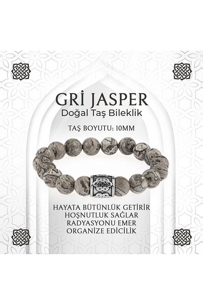 Saff Doğal Taş Gray Jasper Natural Stone Bracelet - 10mm