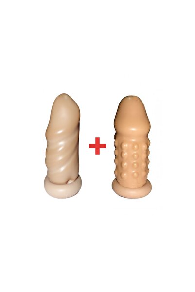 Dolgulu Tırtıklı 7 Cm Uzatmalı Ten Rengi & 7 Cm Dolgulu Uzatmalı Ten Rengi Prezarvatif Penis Kılıfı