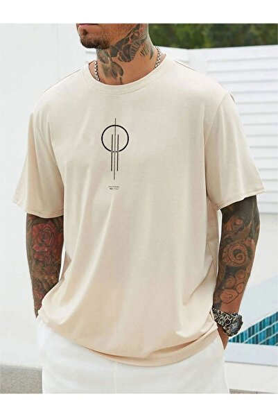 MYDARKSTYLE Men's Brown Circle Vertical Printed Oversize T-shirt