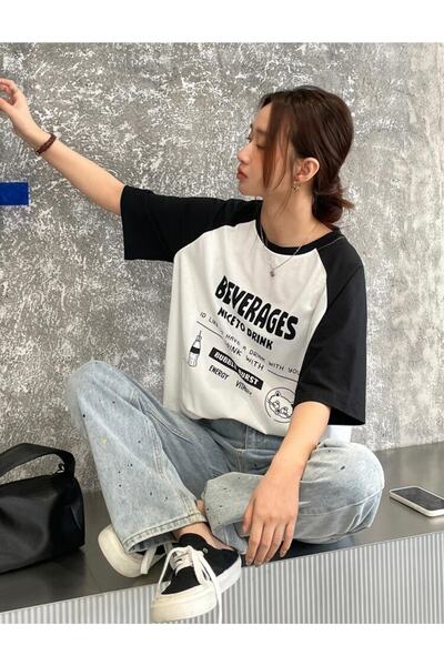 AFROGİYİM Γυναικείο μπλουζάκι με στάμπα Beverages