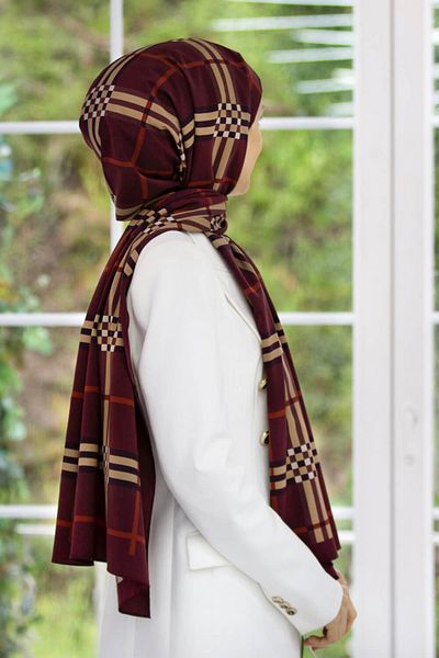 Vissona Γυναικείο πολυτελές μεταξωτό σάλι Medina Claret Red-1