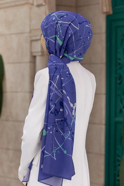 Vissona Γυναικείο σάλι πολυτελείας Medina Silk Indigo-2