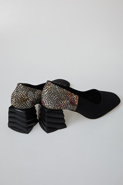 DUYGUSHOESBAG Kadın Küt Burun Desenli Süet Stiletto