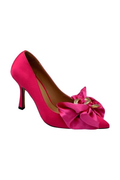 DUYGUSHOESBAG Kadın Önü Fiyonk Detaylı Saten Topuklu Ayakkabı