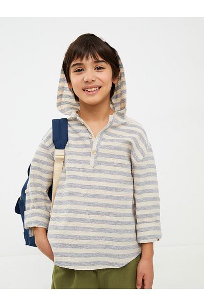 LC Waikiki Hooded Striped Long Sleeve Boy's Shirt