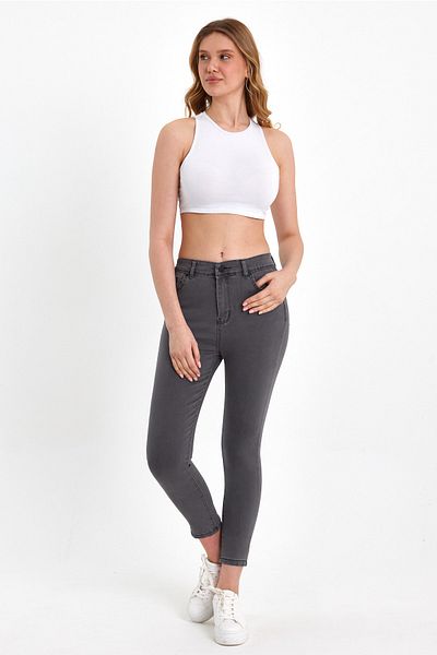 VivaJoy Blugi skinny cu talie înaltă din țesătură gri