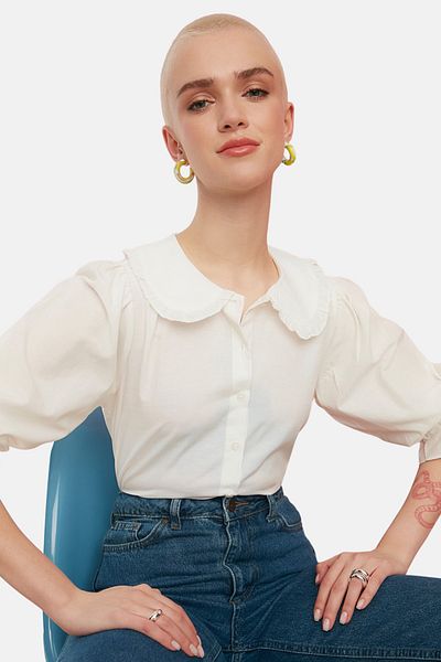 Trendyol Collection Πουκάμισο υφαντό με γιακά μωρό εκρού TWOSS22GO0083