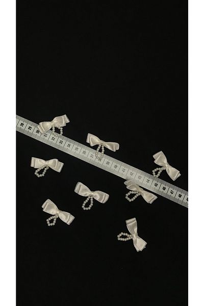 Ozpas Bow Satin White Beaded 10pcs