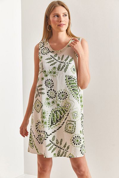 Bianco Lucci Damenkleid aus Leinen mit mehreren Blumenmustern