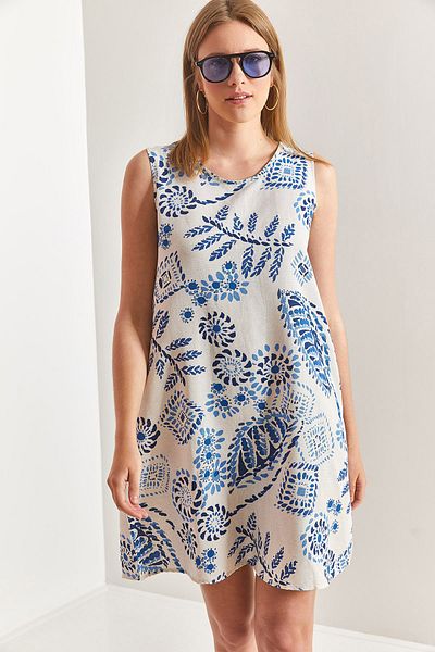 Bianco Lucci Damenkleid aus Leinen mit mehreren Blumenmustern