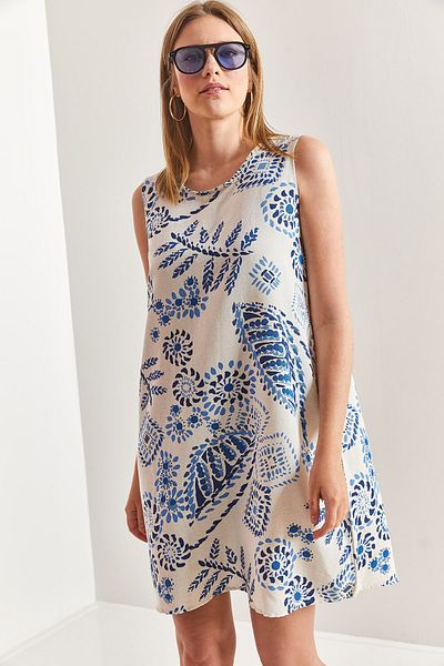 Bianco Lucci Damenkleid aus Leinen mit mehreren Blumenmustern