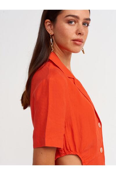 Dilvin 90372 Window Detailed Linen Dress-red